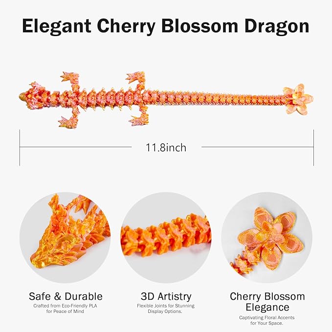 Outgoto 3D-Printed Sakura Dragon by Cinderwing3D - 11.8 Inch Fantasy Decor