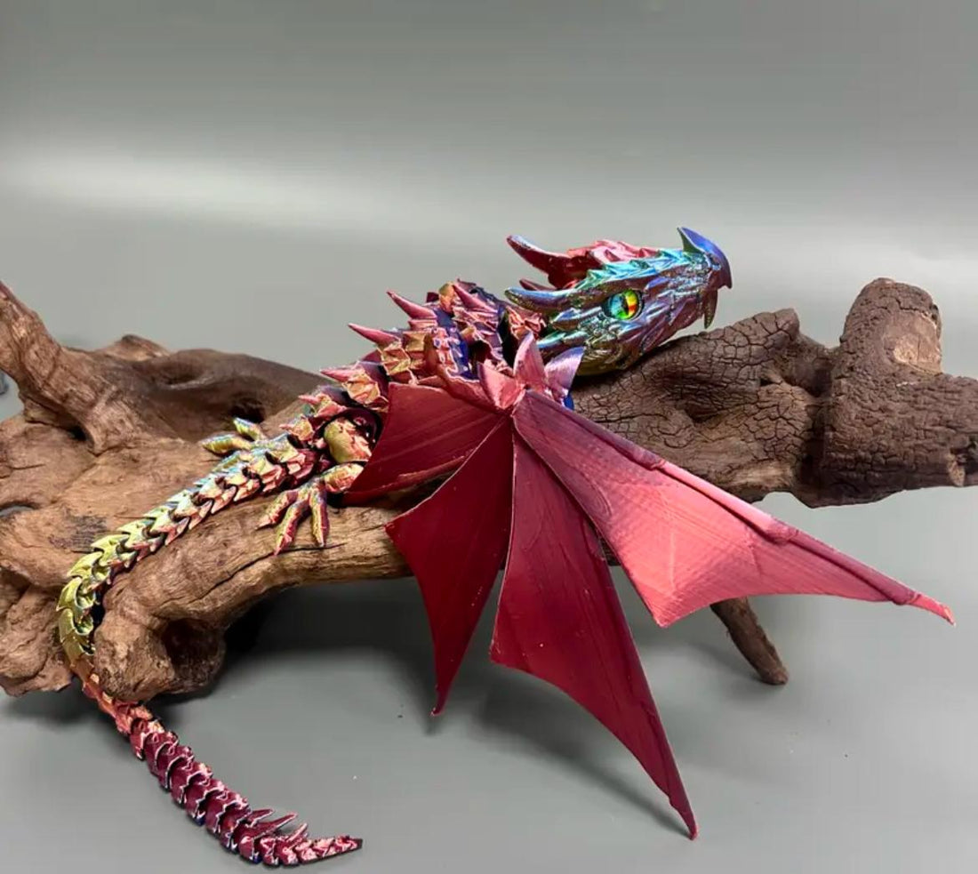 Colorful Dragon Figurine with Red Wings