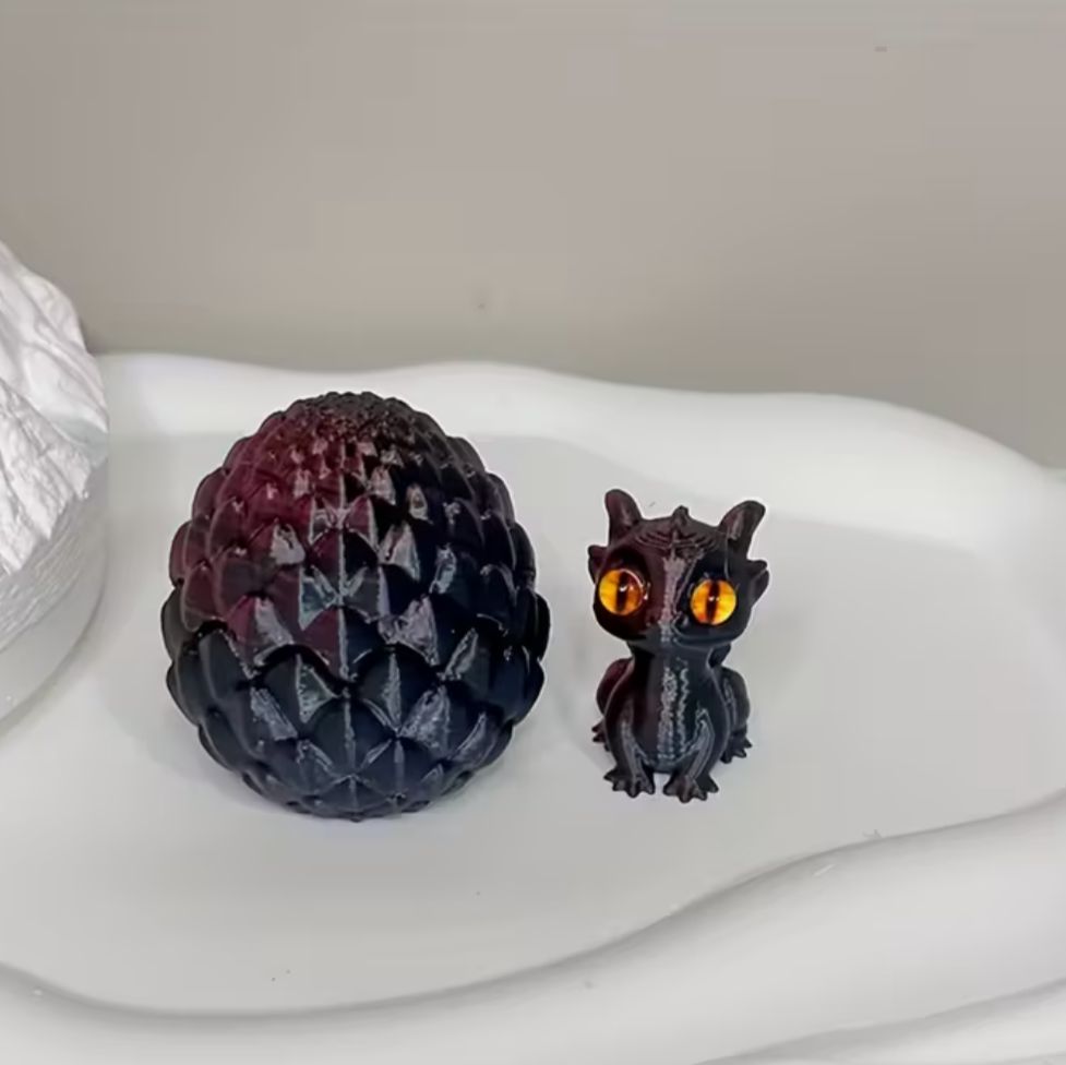 Shadow Ember Dragon Egg with Hatchling – Fantasy Miniature Collectible Set